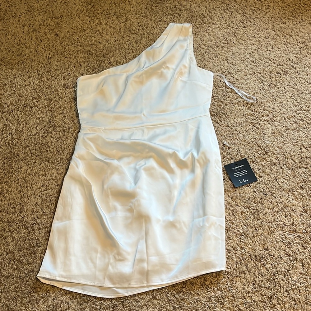 Lulus one shoulder white midi dress